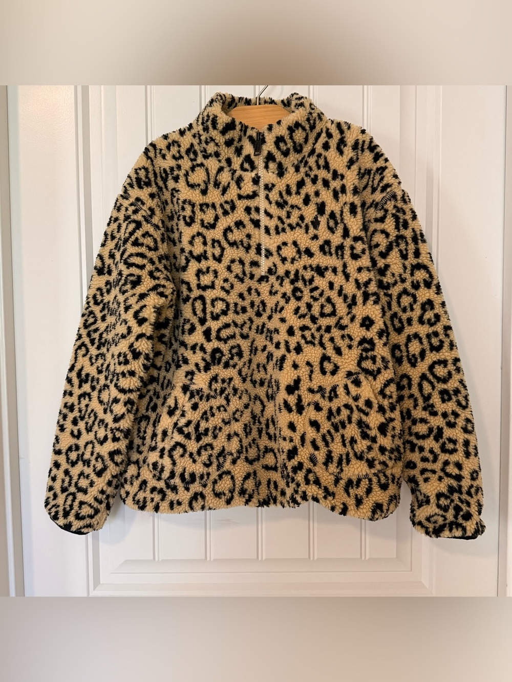 Polo Ralph Lauren Girls High-Pile Fleece Quarter-Zip Cheetah Print Pullover L